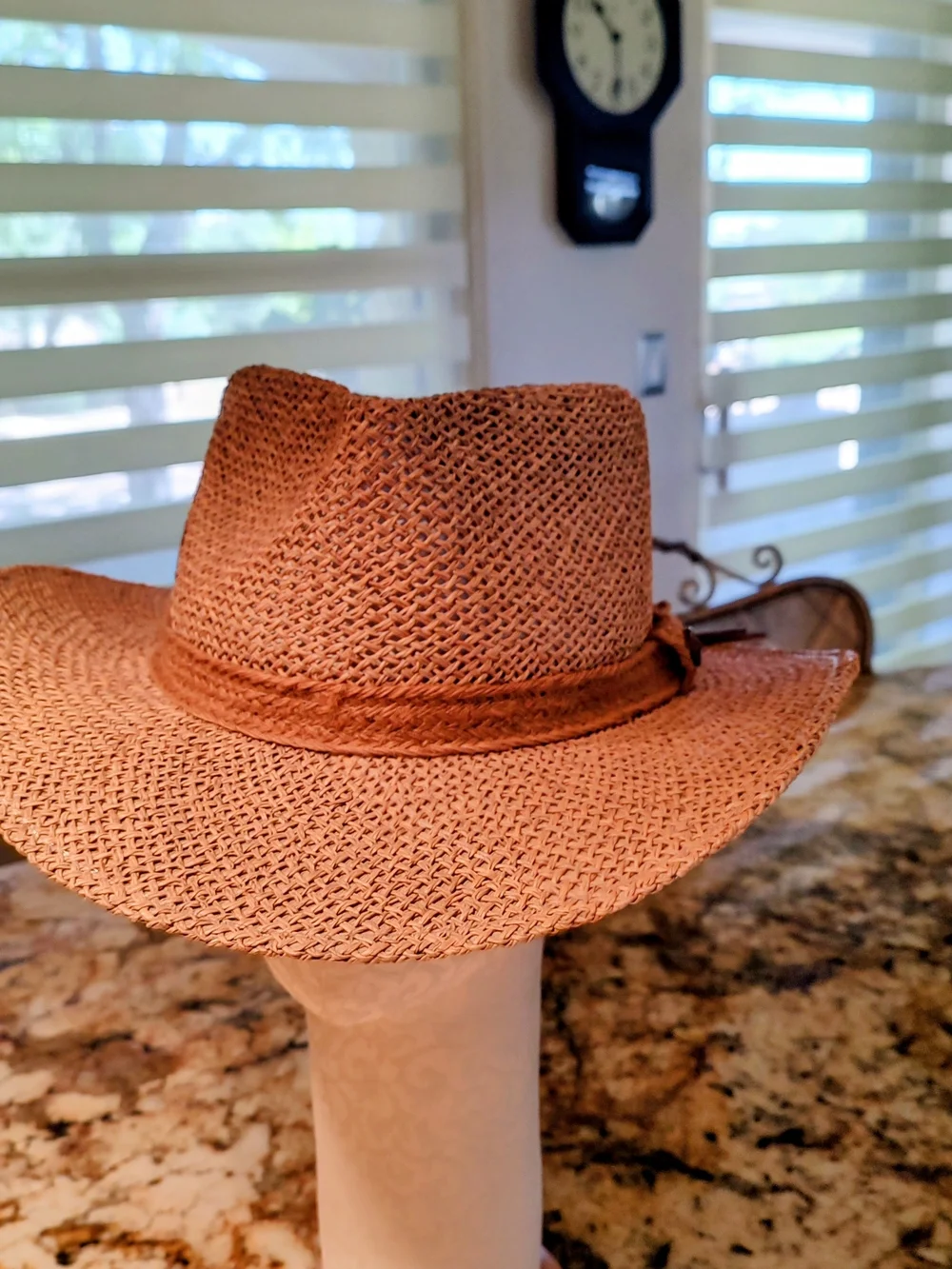 Men's Woven Straw Fedora Hat in Tan with Leather Trim